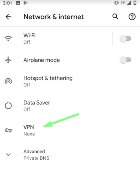 A screenshot of Network & Internet settings in Android